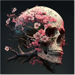 Skull Cherry Blossom Posters and Art
